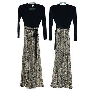 NWT LuLaRoe XXS DEANNE Dress Solid Black Top Cream & Gold Aztec Pleated Skirt